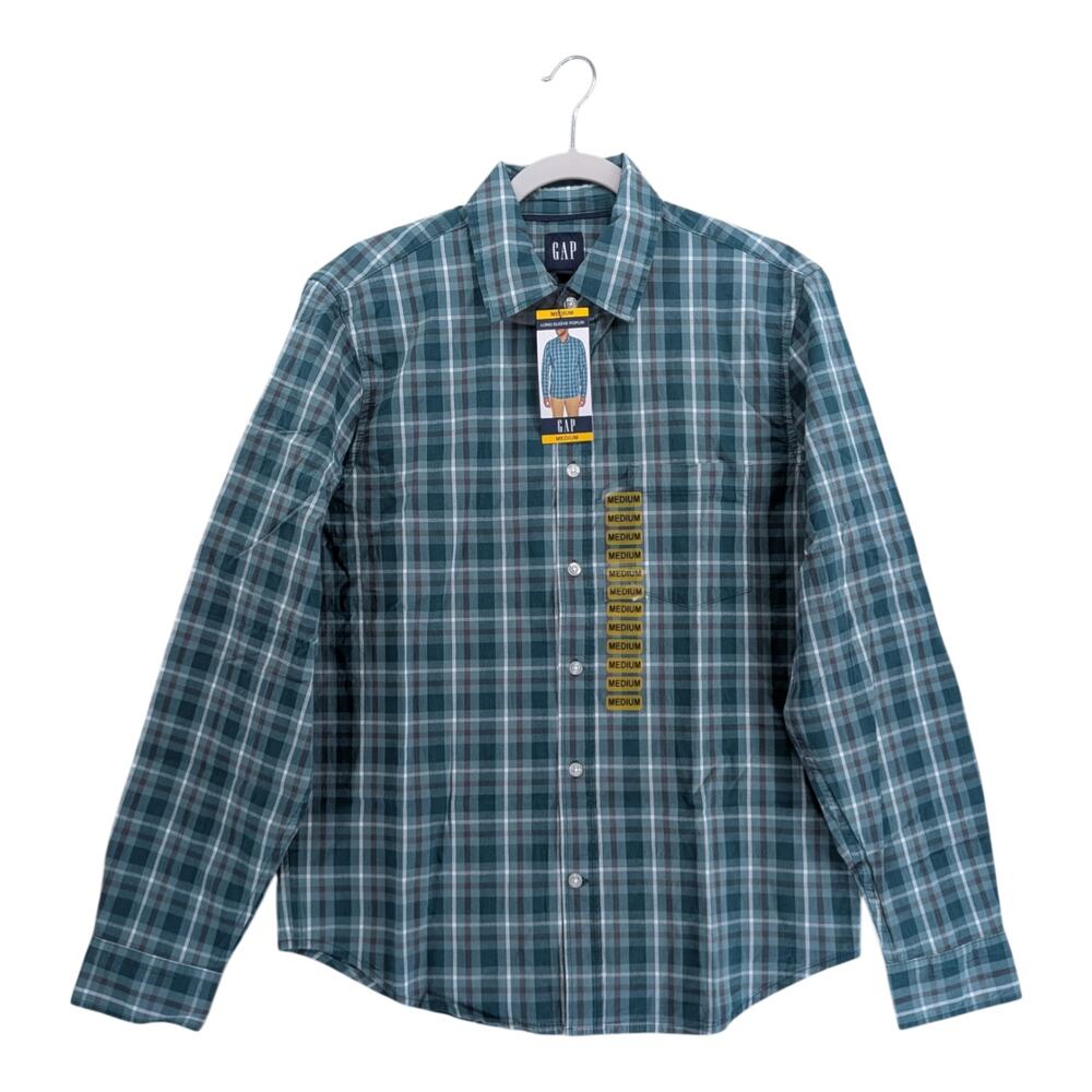 Gap Poplin‎ Shirt Mens M Sagebrush Green Plaid Long Sleeve Button Down Workwear